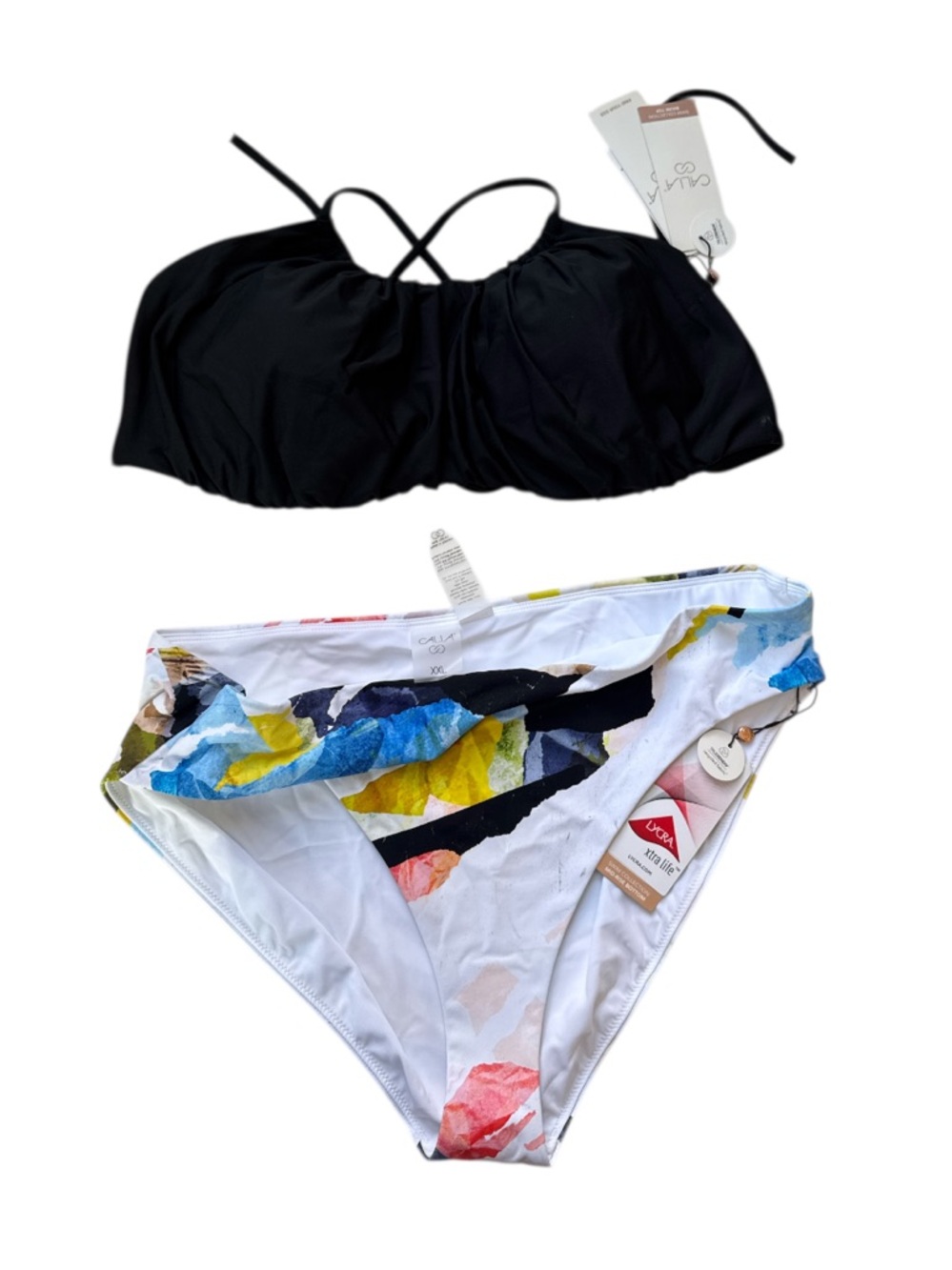 CALIA Women's Strappy Back Ruched Medium Support Bikini Swim Set XXL NEW